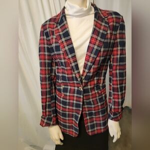 Anne‎ Cole Red and Blue Plaid Blazer
